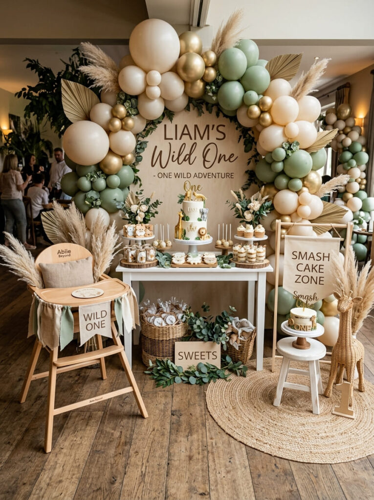 Modern safari first birthday party with elegant Pinterest-worthy focal points

