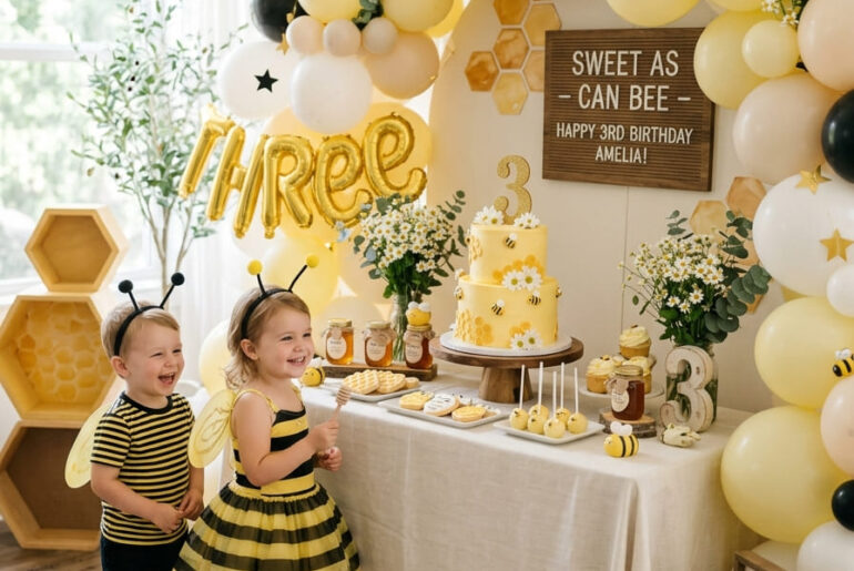 Bee themed third birthday party