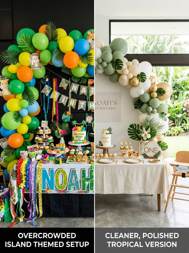 Moana first birthday styling compared with a cleaner polished version