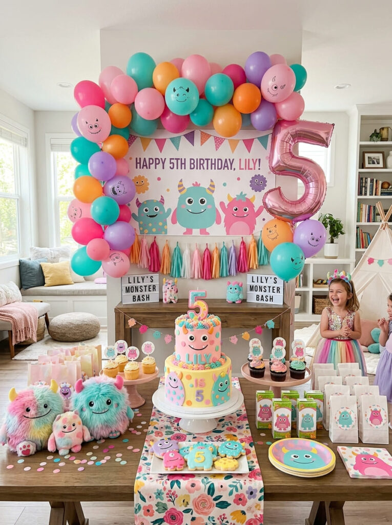 Soft and cute monster faces used in a cheerful party setup