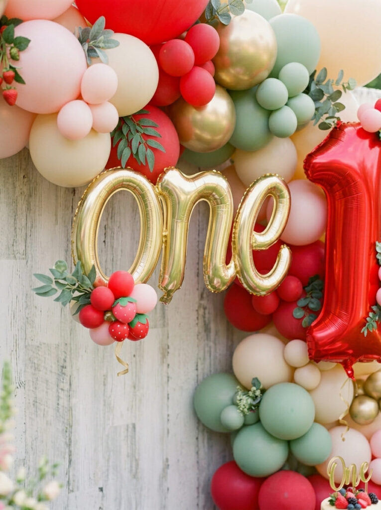 Berry birthday decor with strawberries and fruit accents styled neatly