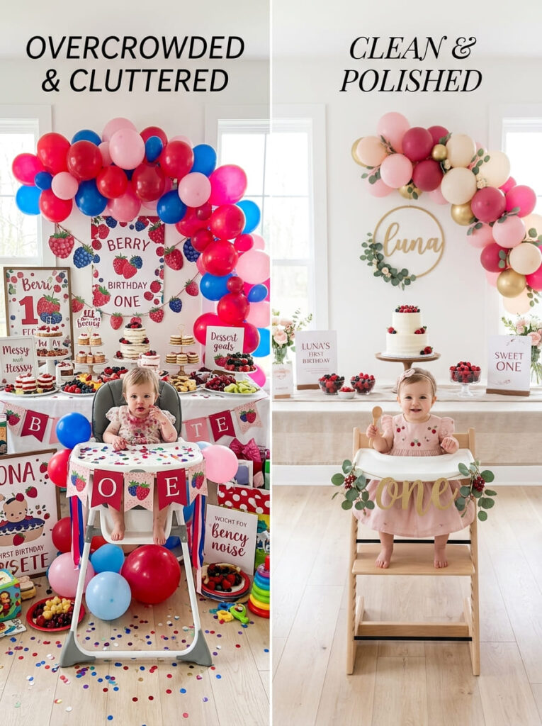 Berry first birthday styling compared with a cleaner polished version