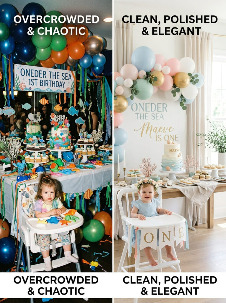 Oneder the Sea birthday styling compared with a cleaner polished version