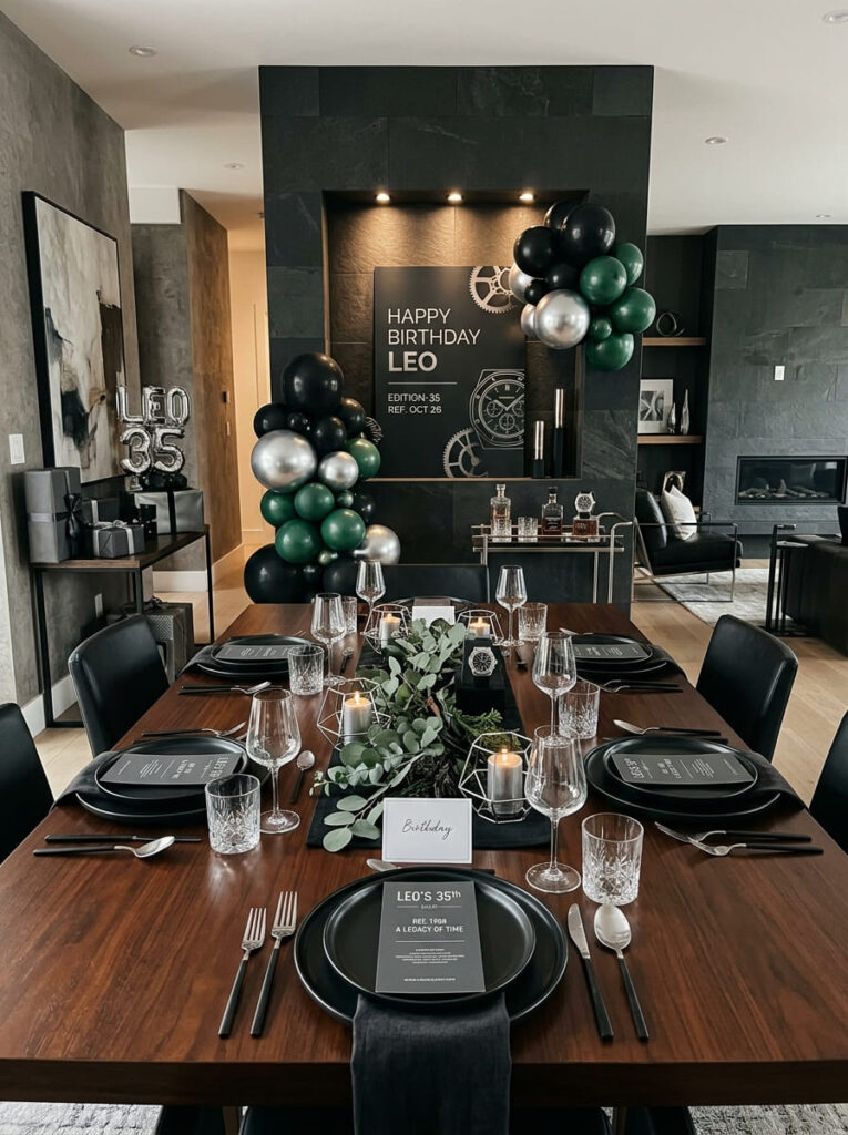 Luxury sports watch inspired birthday theme with sleek masculine styling