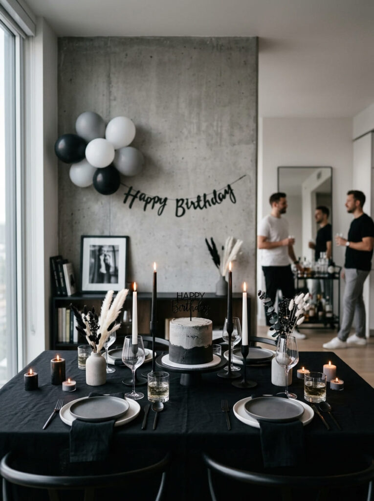 Minimal monochrome birthday theme with clean modern styling
