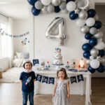 Space rocket fourth birthday party setup for a child at home