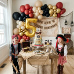 Stylish pirate fifth birthday party setup at home