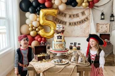 Stylish pirate fifth birthday party setup at home