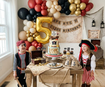 Stylish pirate fifth birthday party setup at home