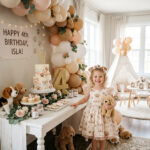 Stylish puppy fourth birthday party setup at home
