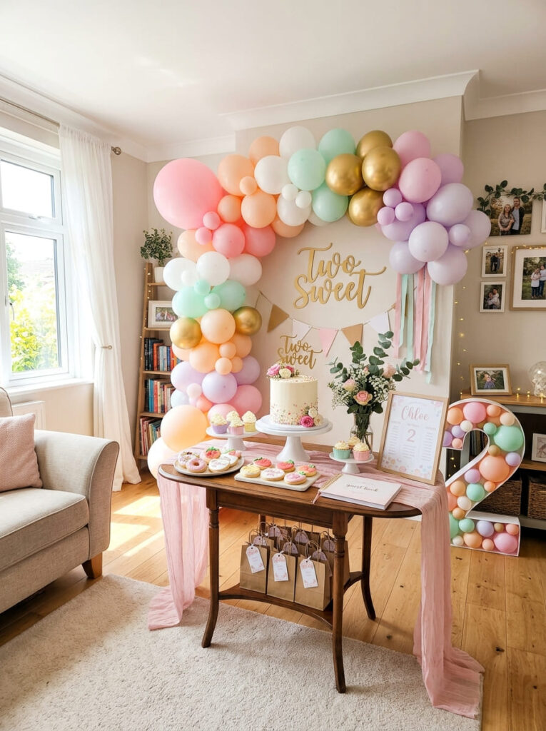 Budget friendly Two Sweet birthday setup with stylish pastel decor