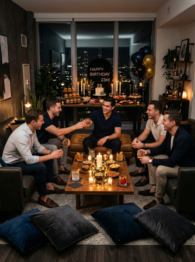 Old money inspired men’s 23rd birthday party with classic elegant styling

