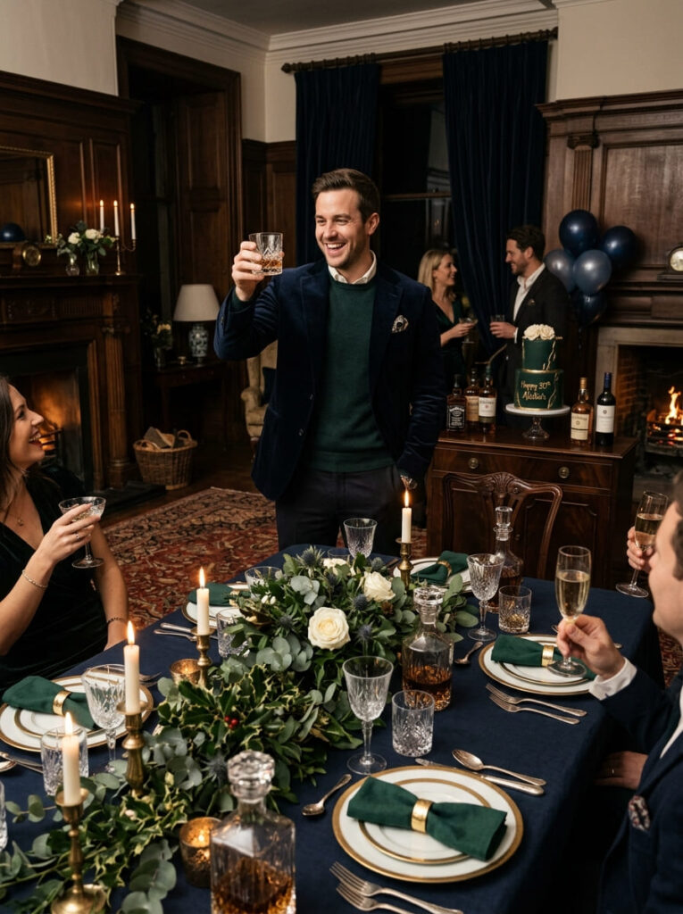 Old money inspired men’s 30th birthday party with classic elegant styling

