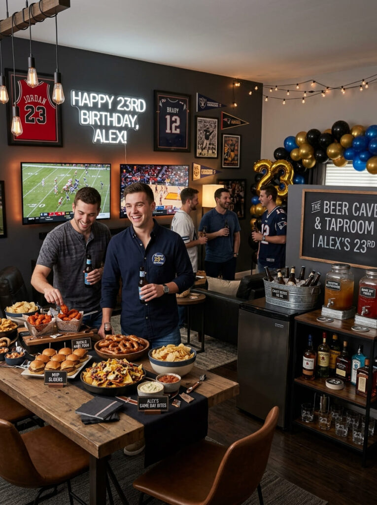 Dark green and gold men’s 23rd birthday party with elegant details

