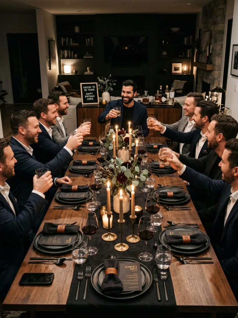 30th birthday party styled around one strong mood and refined color palette

