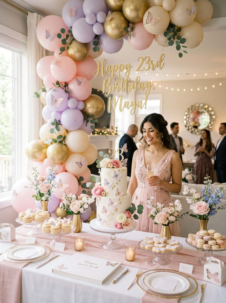 Butterfly-inspired 23rd birthday party with soft colors and delicate details

