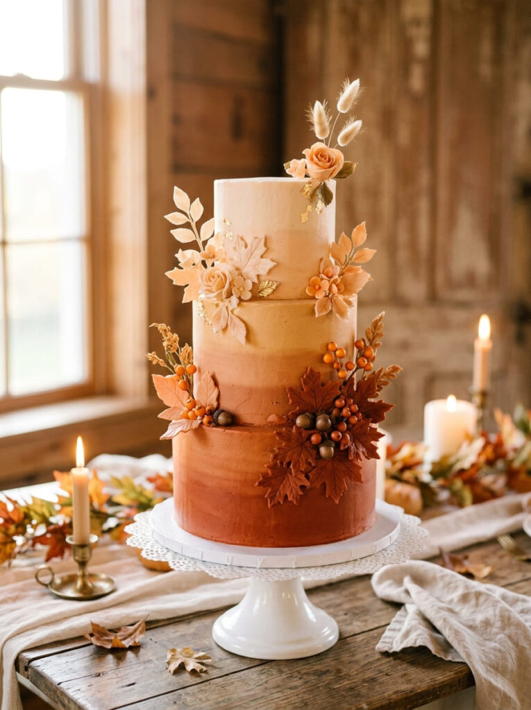 Ombre gradient autumn cake with rust to peach fade
