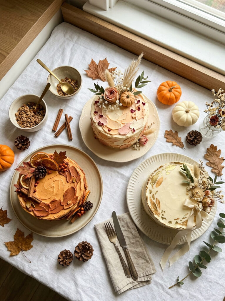 Autumn cake color palette guide with classic pastel and gold options