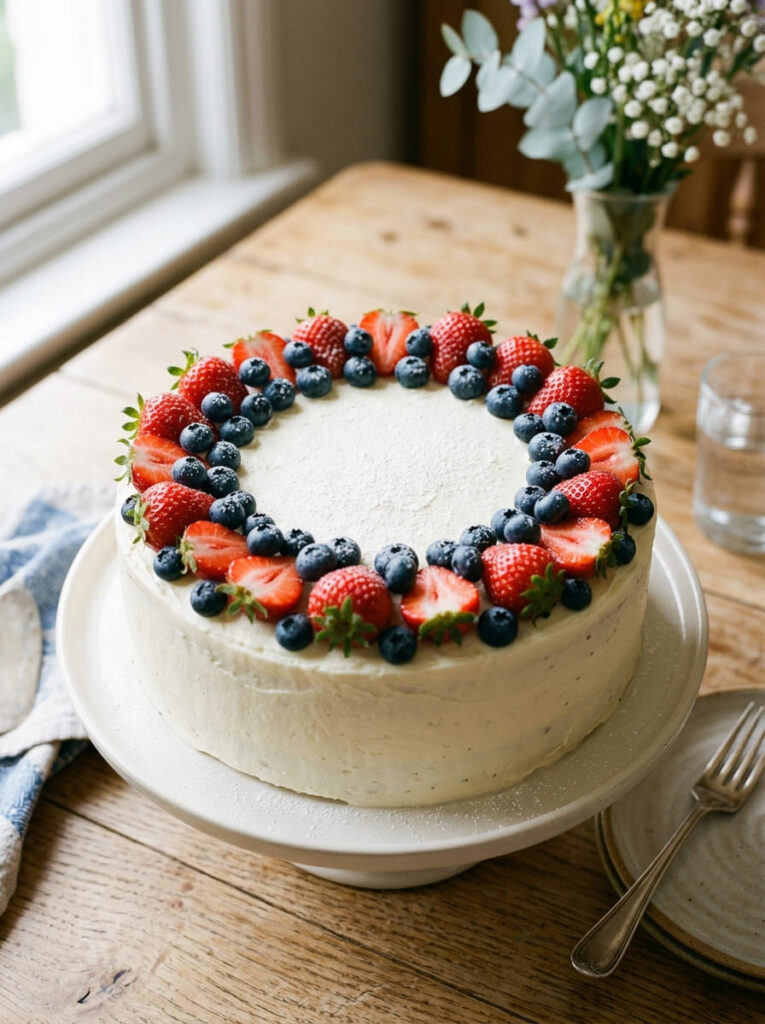  Berry border birthday cake with fresh fruit framing