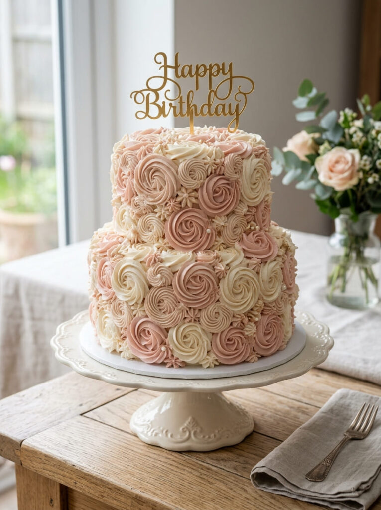  Rosette birthday cake with lush buttercream texture