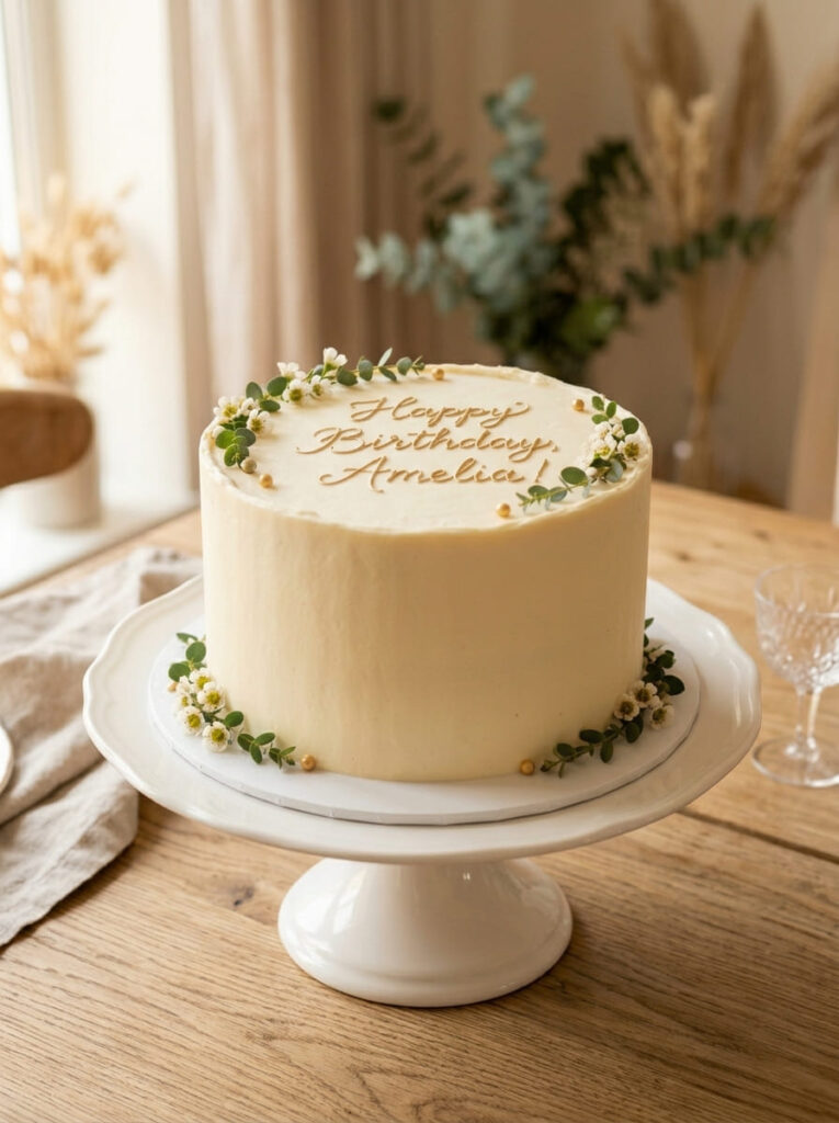 Classic birthday cake with elegant script message
