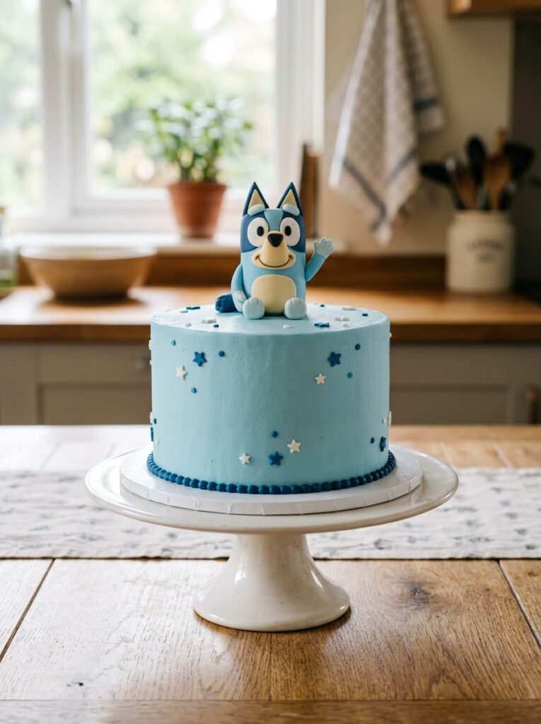 Budget-friendly simple Bluey cake with minimal decorations