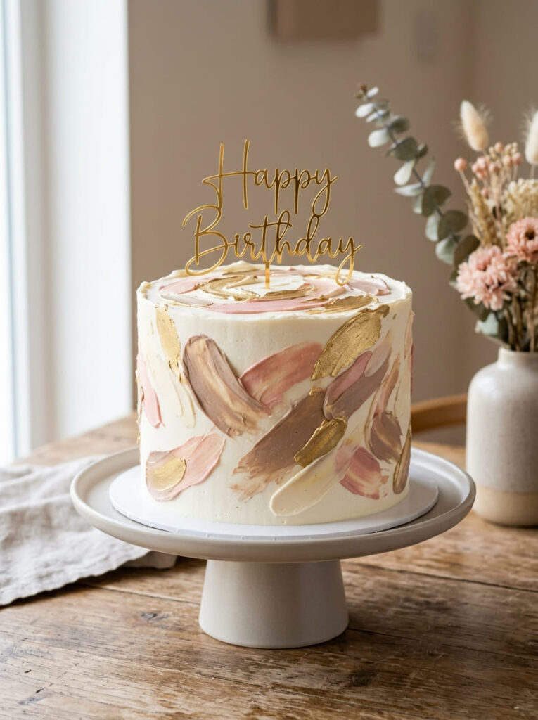 Abstract brushstroke birthday cake with artistic frosting
