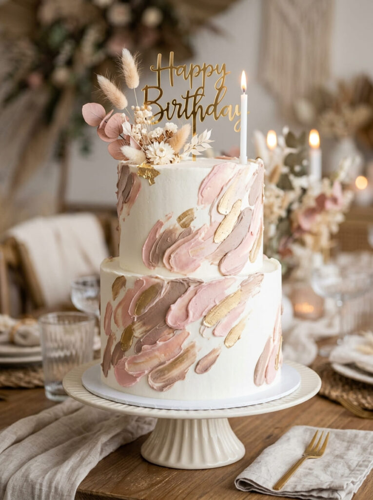 Artistic brushstroke birthday cake with painterly details