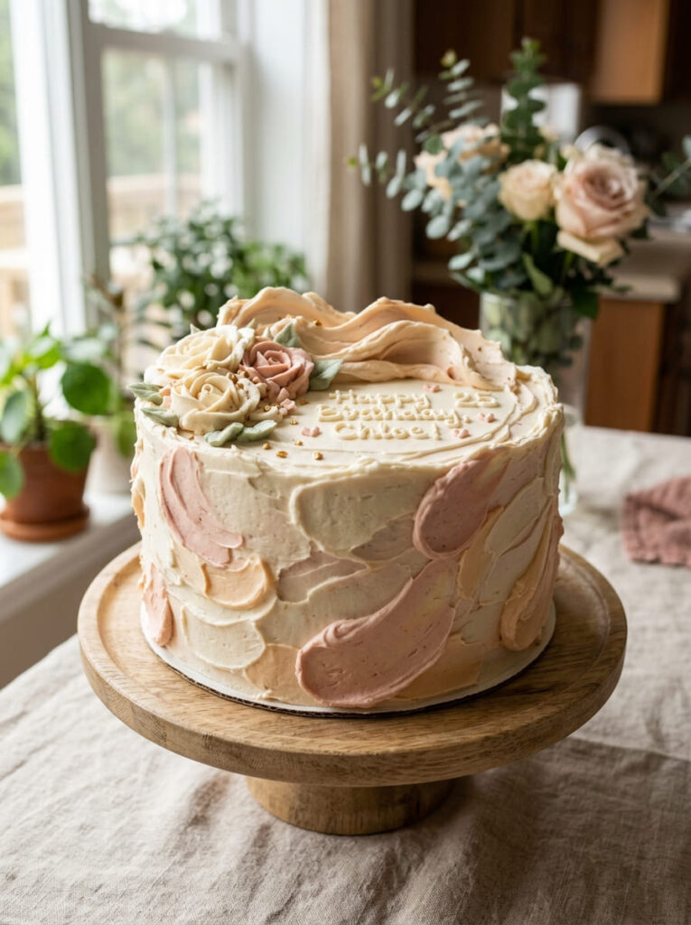 Buttercream texture birthday cake with handmade finish