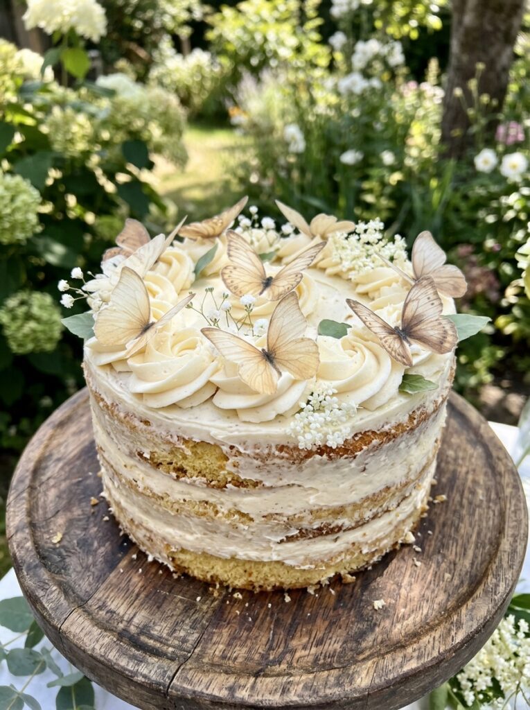 Semi-naked natural butterfly cake with vanilla swirls