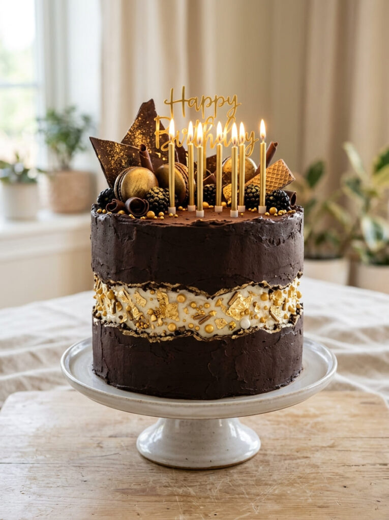 Chocolate fault line birthday cake with modern stylish design