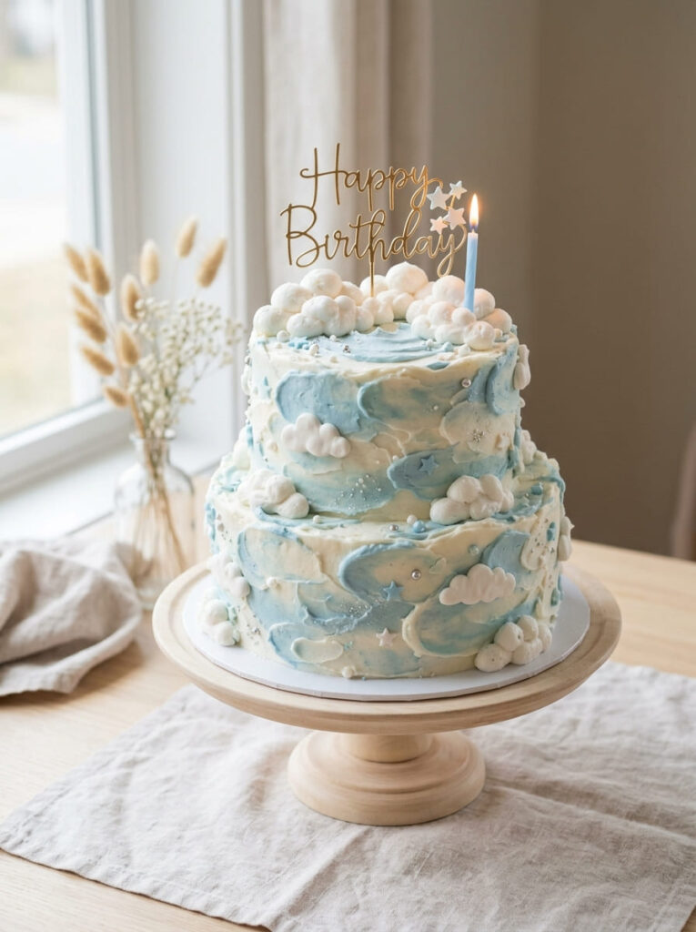Cloud birthday cake with dreamy soft frosting