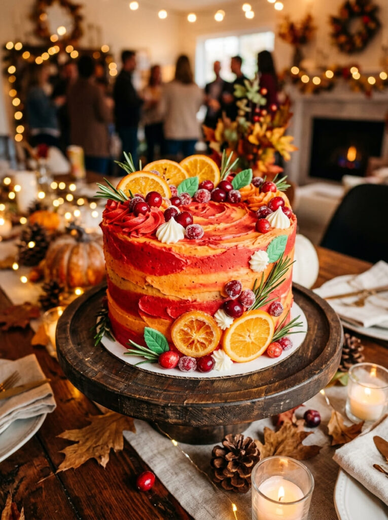 Apple cider fall birthday cake with caramel accents and festive details
