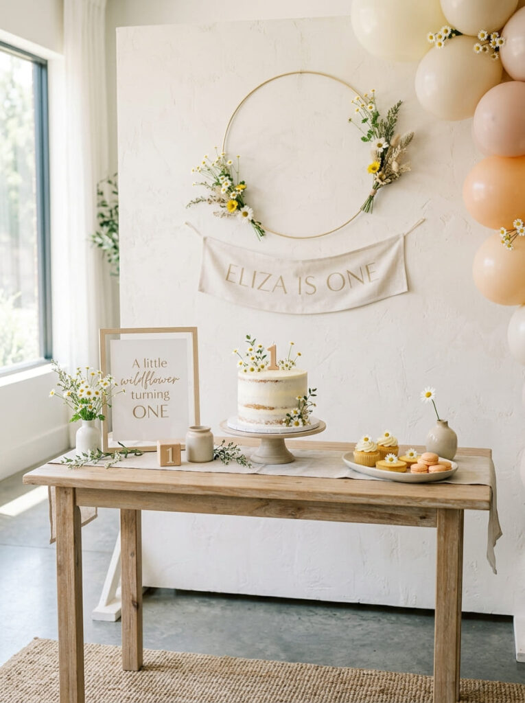 Daisy first birthday decor with soft floral details used in a clean modern way

