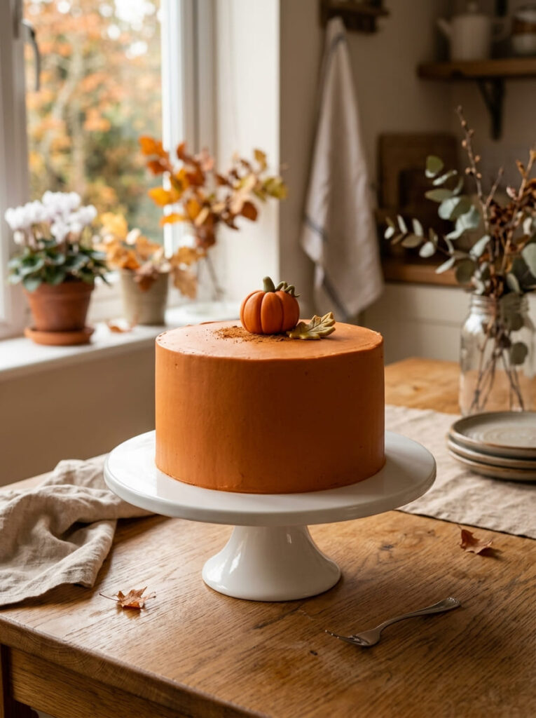 Budget-friendly simple autumn cake with minimal decorations