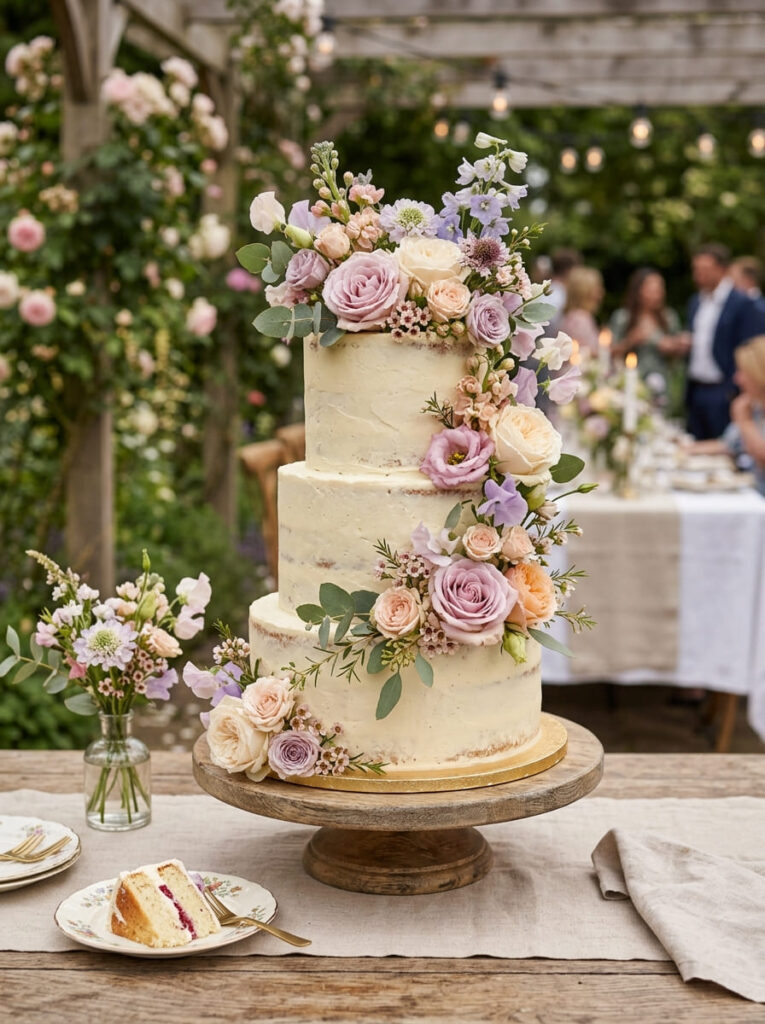 Floral garden birthday cake with fresh blooms