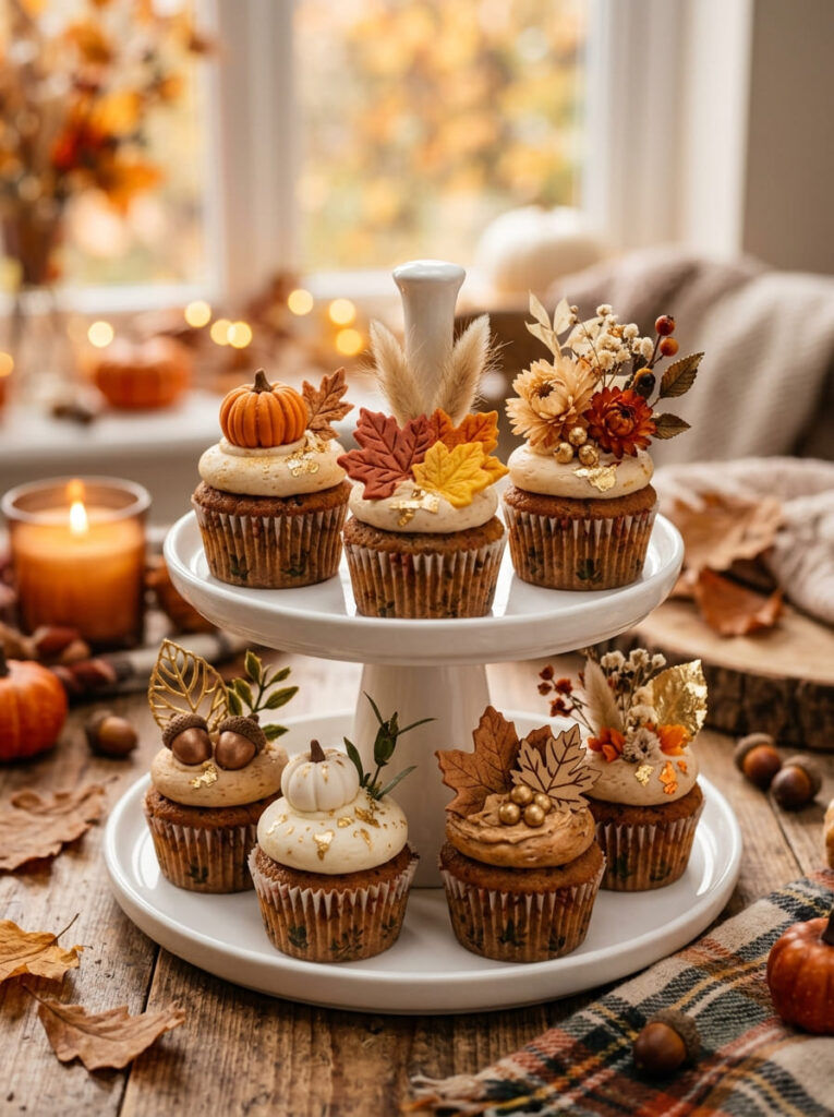 Chai spice autumn cake with cozy flavor vibes and elegant gold accents