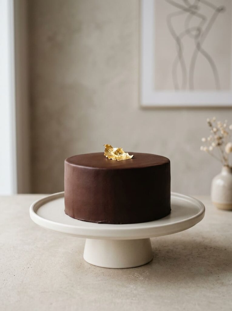Minimal chocolate birthday cake with simple elegant accent
