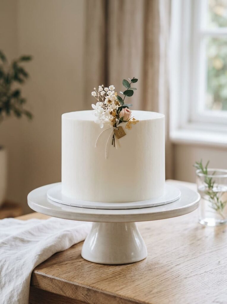 Minimal white 18th birthday cake with clean elegant styling