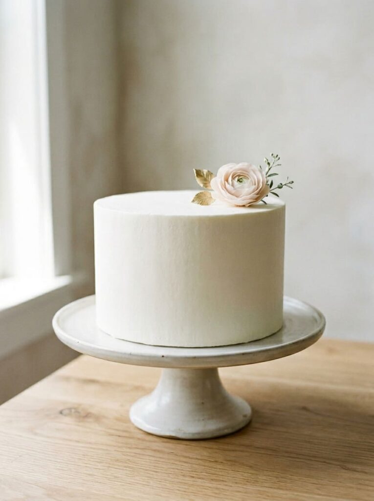 Minimal white birthday cake with clean elegant finish
