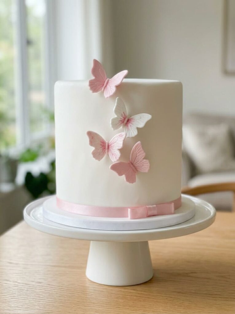 Minimalist modern butterfly cake with simple elegant design