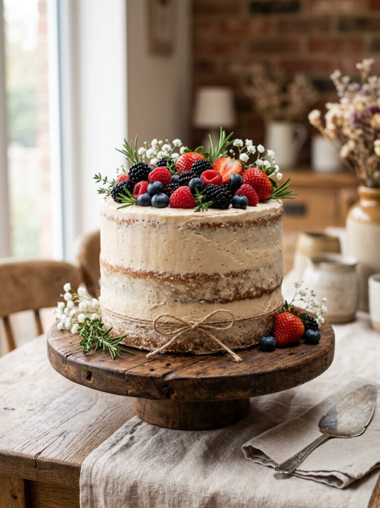 Naked birthday cake with rustic elegant styling
