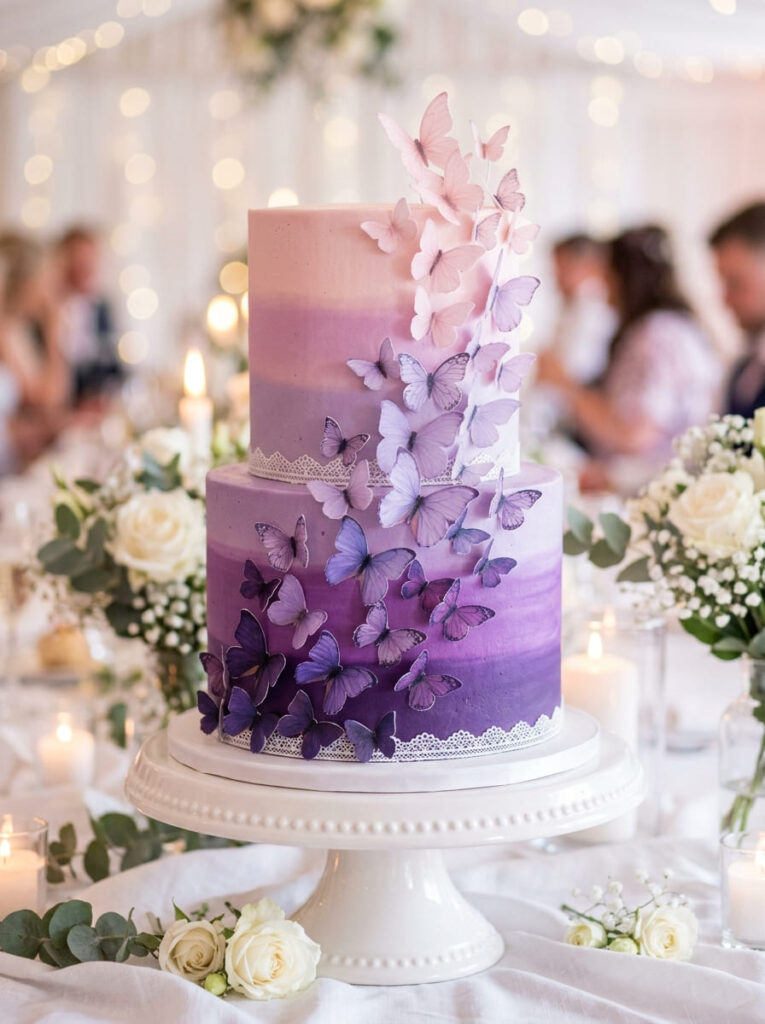 Ombre gradient butterfly cake with purple to pink fade