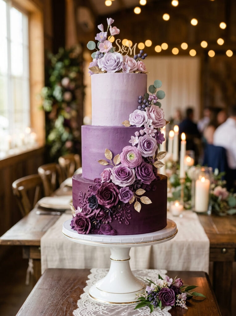 Ombré gradient purple cake with plum to lavender fade
