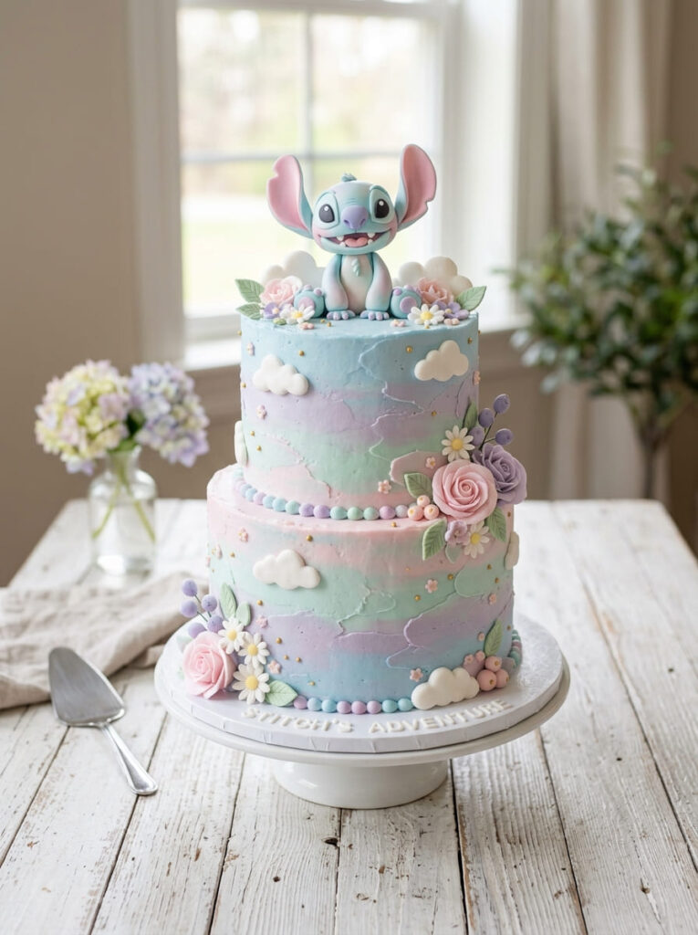 Pastel blue alien cake with soft aesthetic tones and delicate details