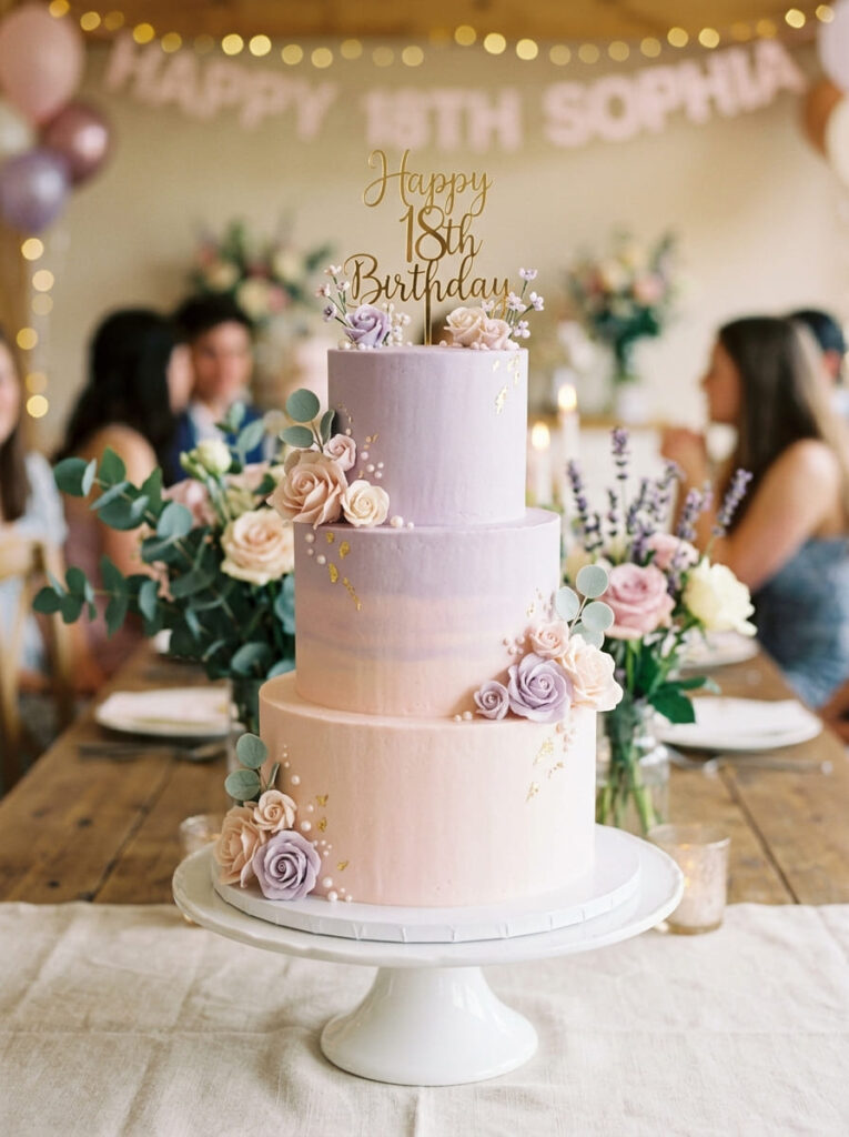 Pastel ombré 18th birthday cake with soft gradient colors