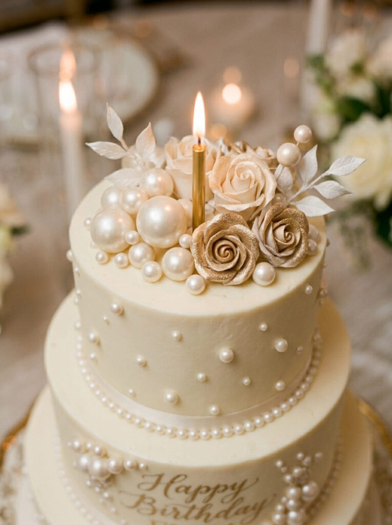 Pearl accent 18th birthday cake with elegant refined finish