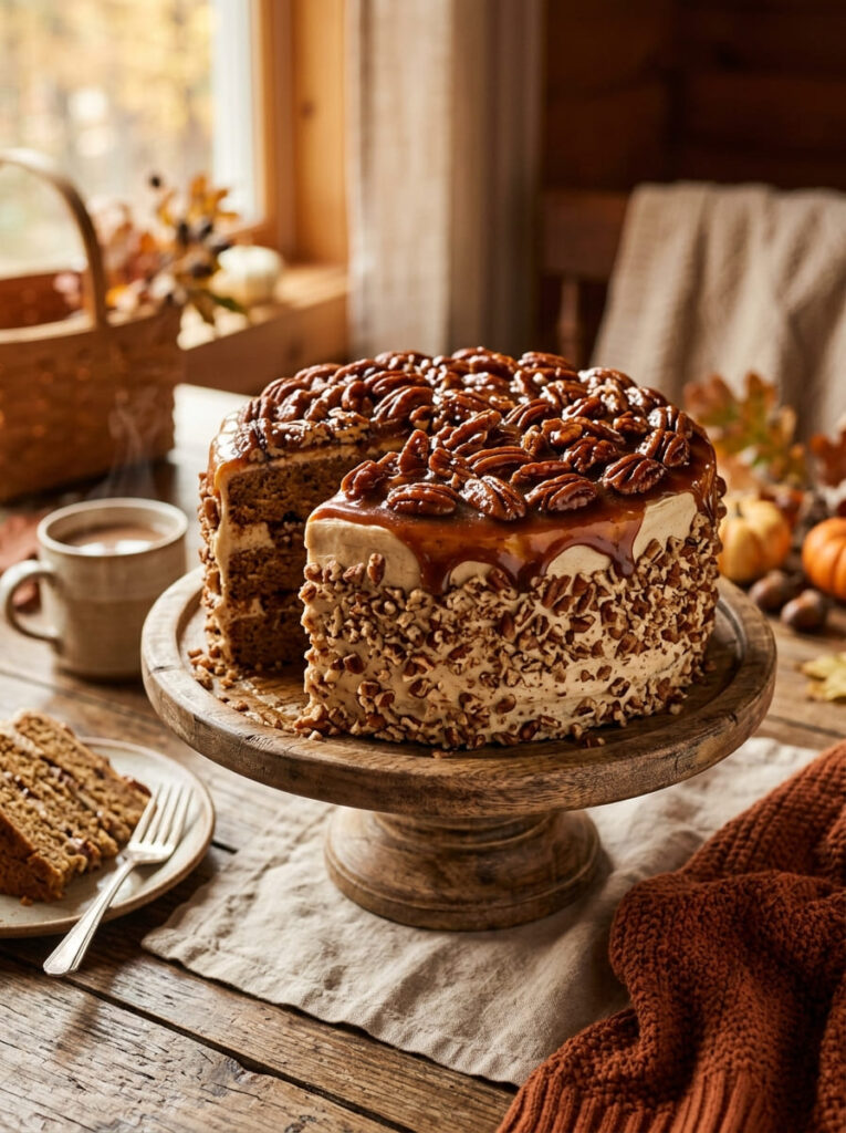 Cranberry orange autumn cake with festive fall colors and natural details