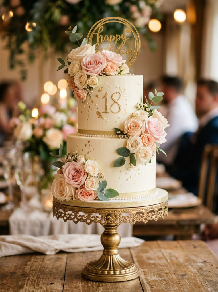 Rose 18th birthday cake with romantic classic design
