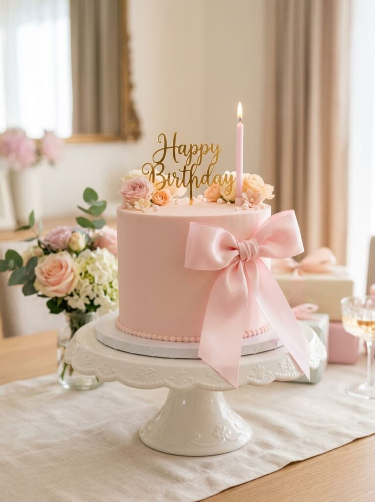 Simple bow birthday cake with feminine elegant design